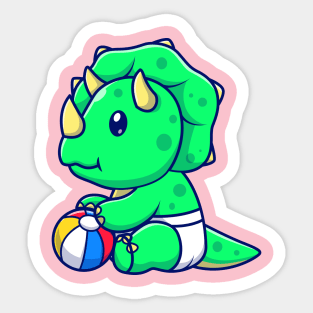 Cute Baby Triceratops Playing Ball Cartoon Sticker